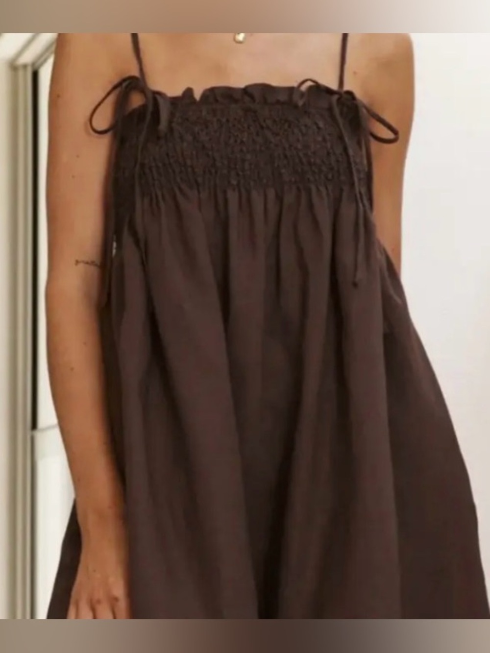 Women’s Brown Smocked Spaghetti Strap Top